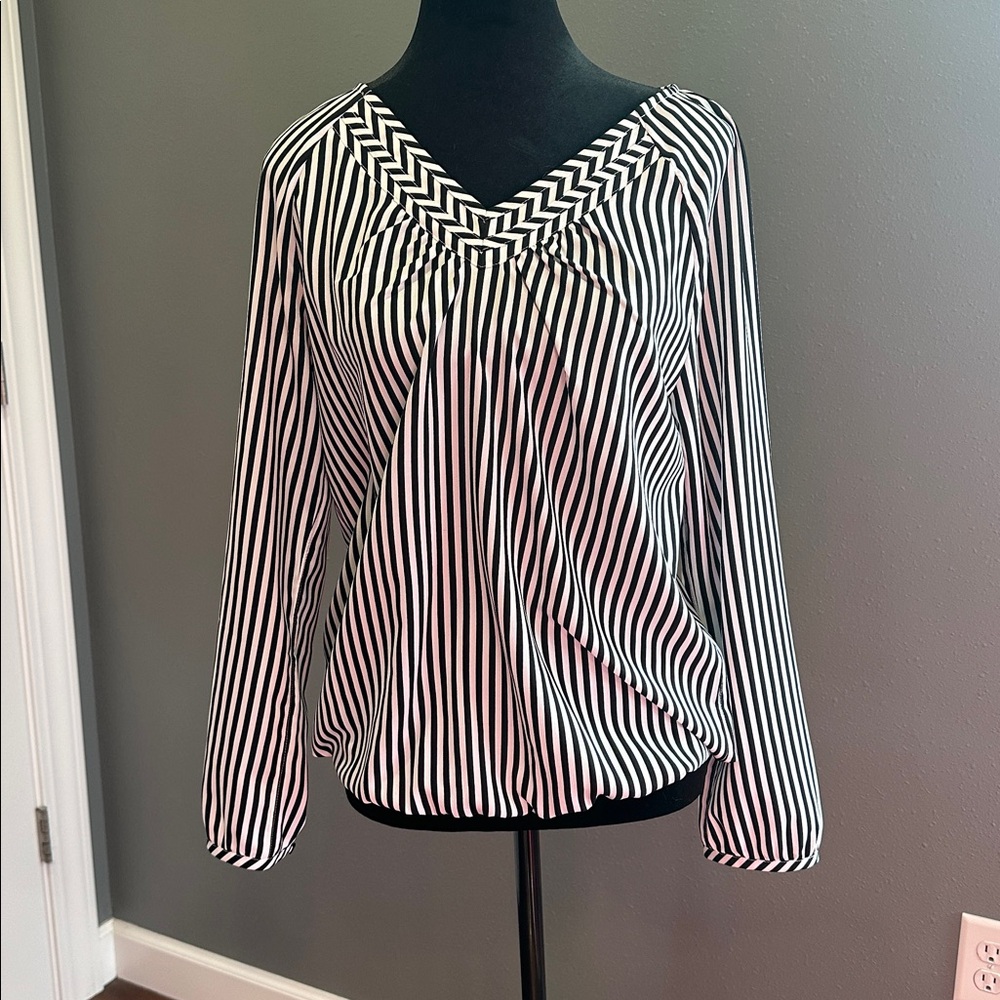 Chico's Black and White Striped Blouse